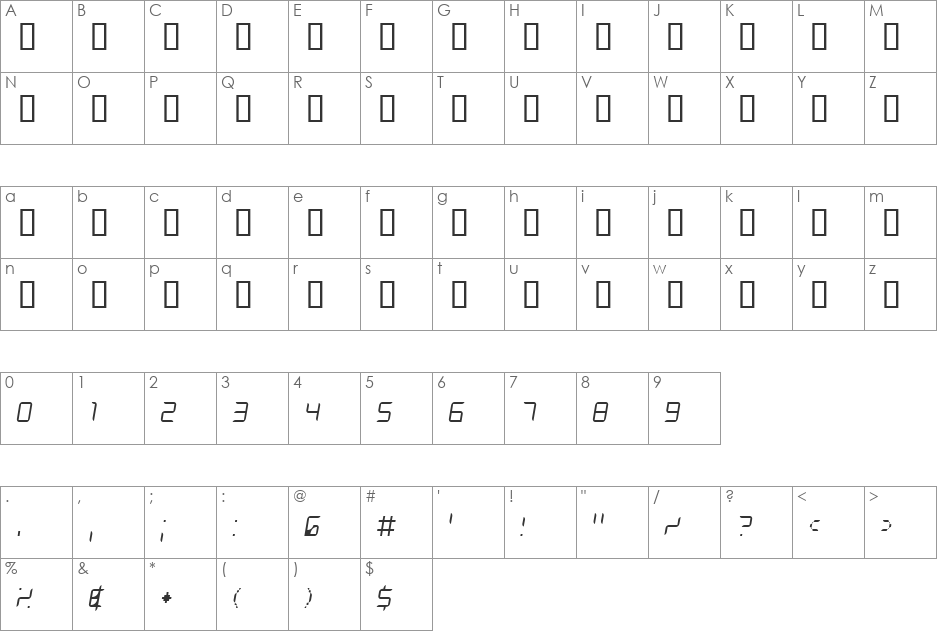 Dlila Light Oblique font character map preview