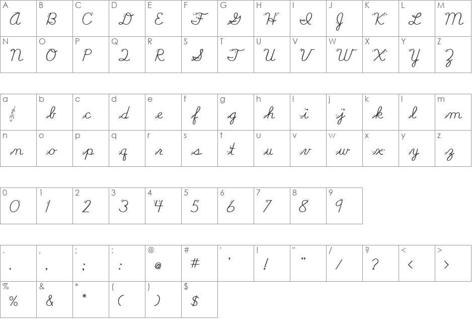 DMOBCursiveArrow font character map preview
