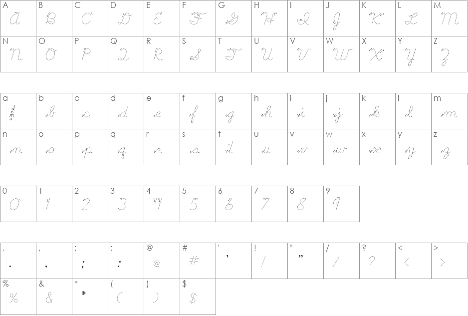 DMOBCursiveArrowDot font character map preview