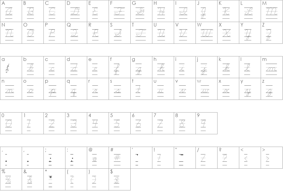 DMOBCursiveDotLine font character map preview