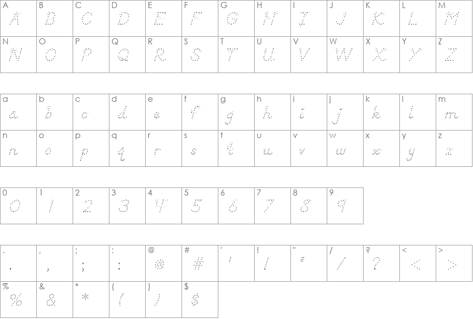 DN Manuscript Dots Arrows font character map preview