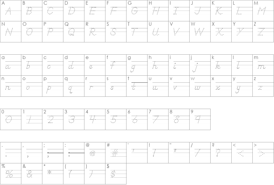 DN Manuscript Dots Rules font character map preview