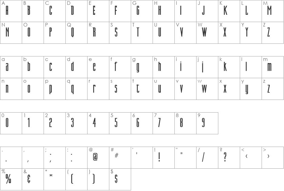 DN Titling font character map preview