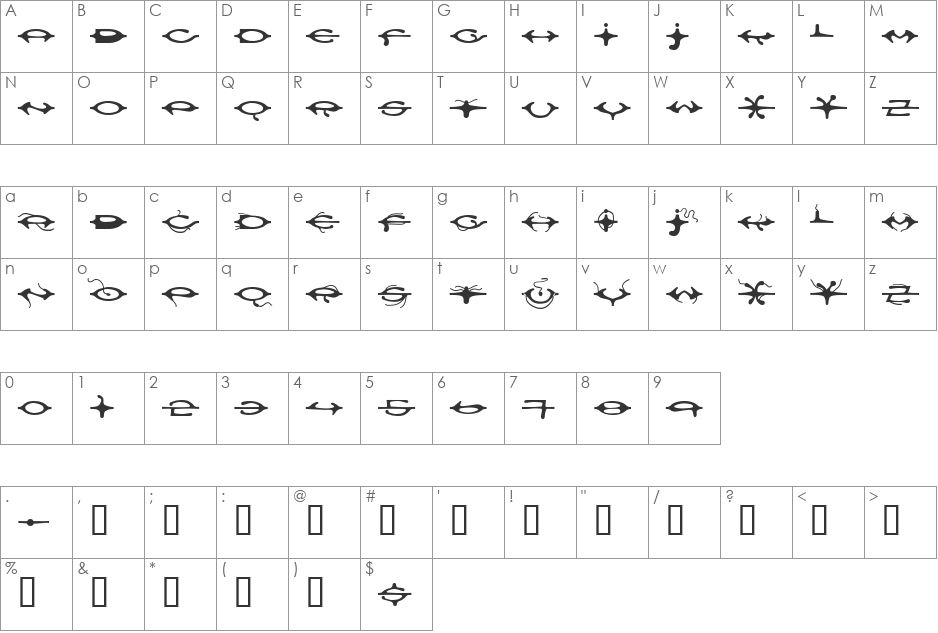 DNA ad font character map preview