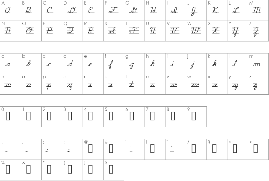 DNealianGuides font character map preview