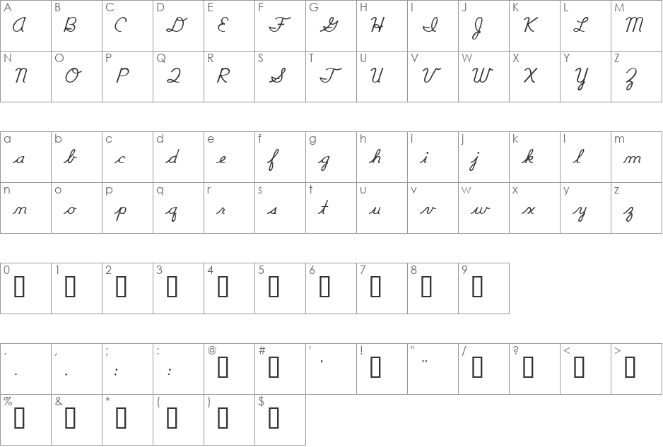 DNealianRegular font character map preview