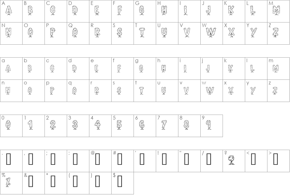 AlphaTopiary font character map preview