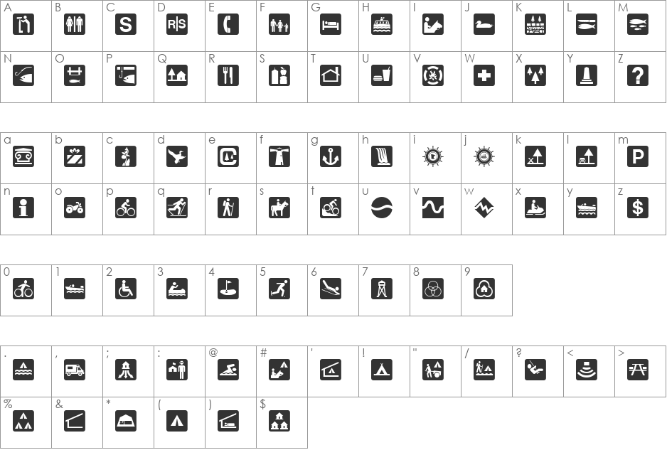 DNR Recreation Symbols font character map preview