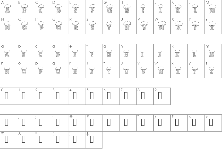 AlphaTrees font character map preview