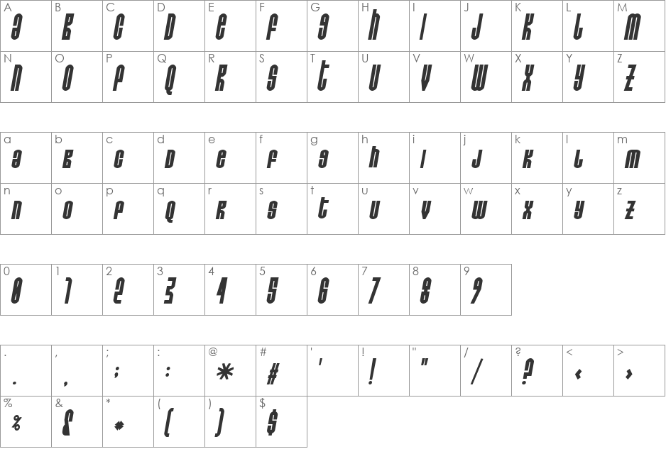 Do not eat this Fat Italic font character map preview