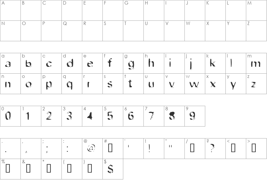 dob font character map preview