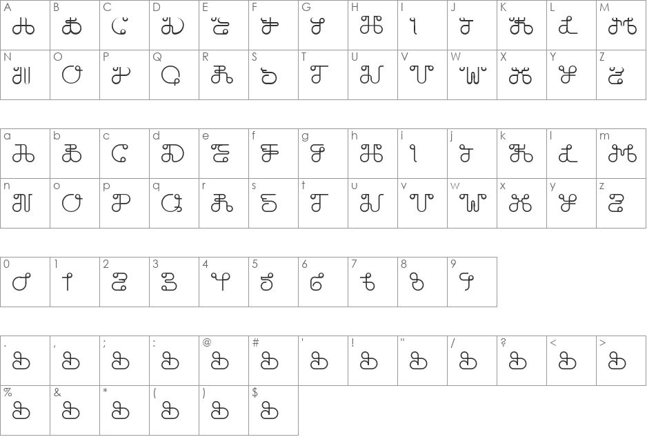Dobilas font character map preview