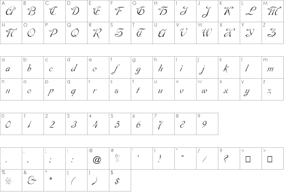 Dobkin Script font character map preview