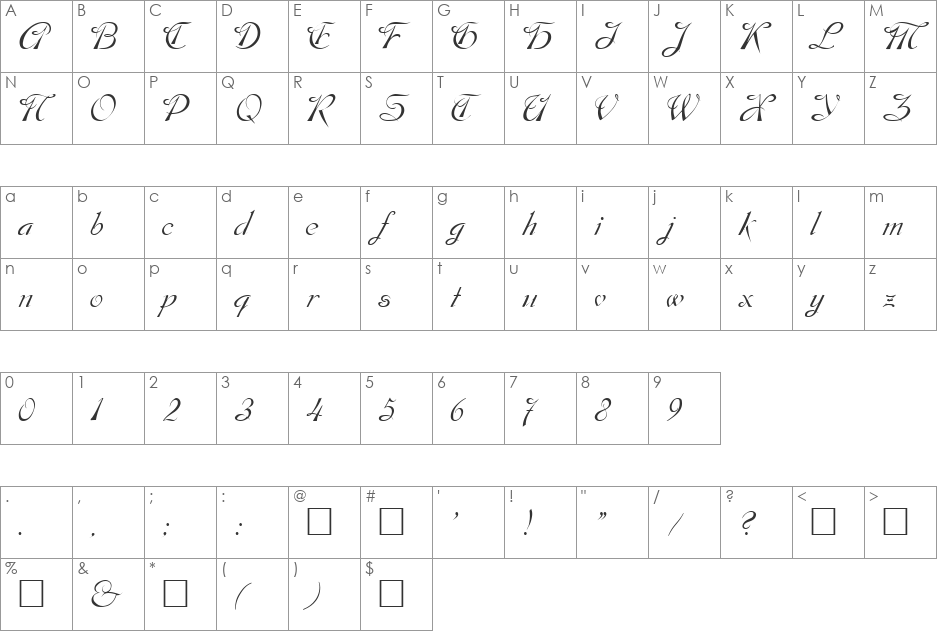 DobkinScript font character map preview