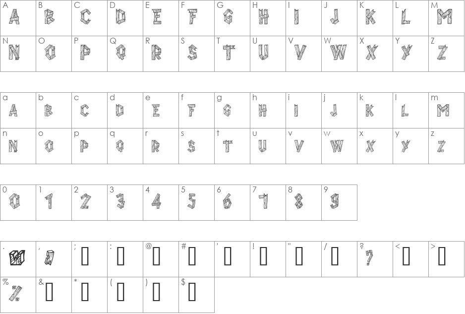 AlphaWood font character map preview
