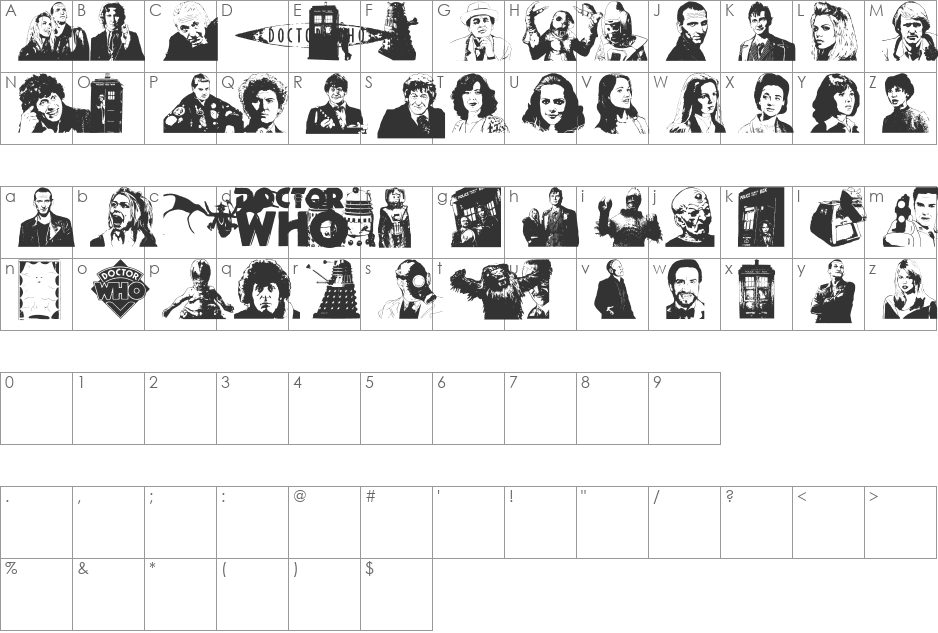 Doctor Who 2006 font character map preview