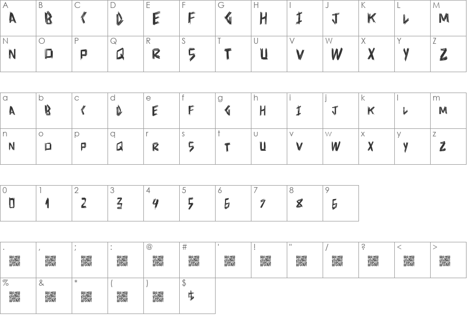 DoctorScratch font character map preview
