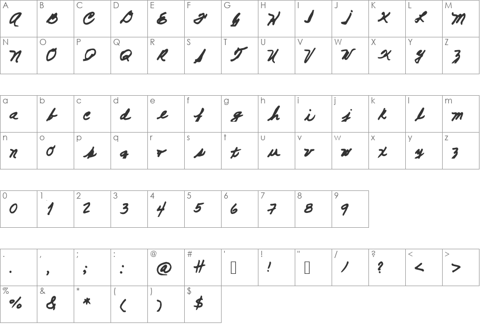 Doda font character map preview