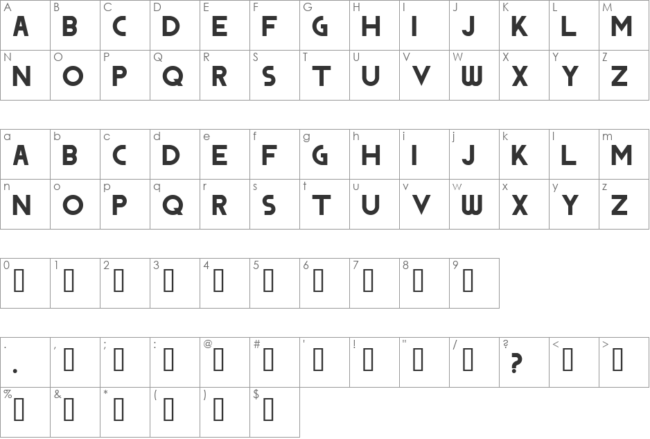 DODGE font character map preview
