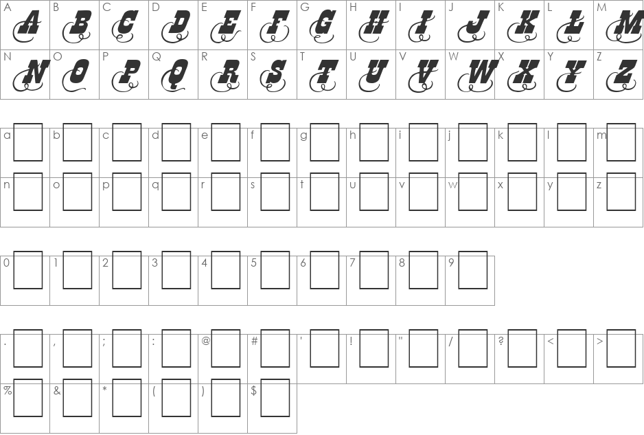 Dodge City Initials font character map preview