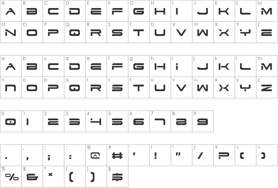 Dodger font character map preview