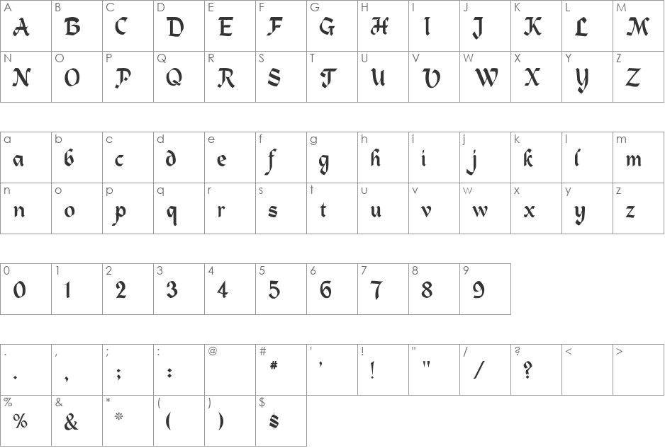 Alpine font character map preview