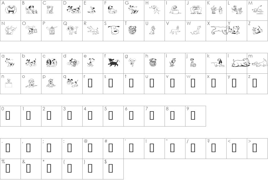 Doggon font character map preview