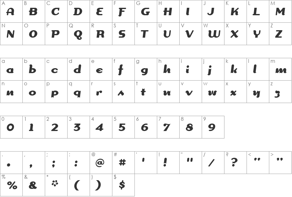 Dogma Script Bold font character map preview