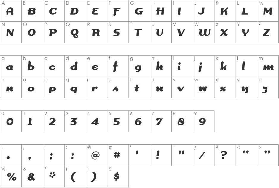 DogmaScript font character map preview