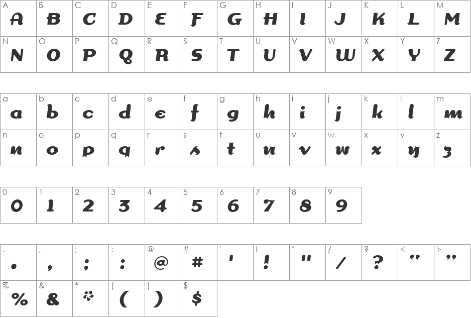 DogmaScriptBold font character map preview