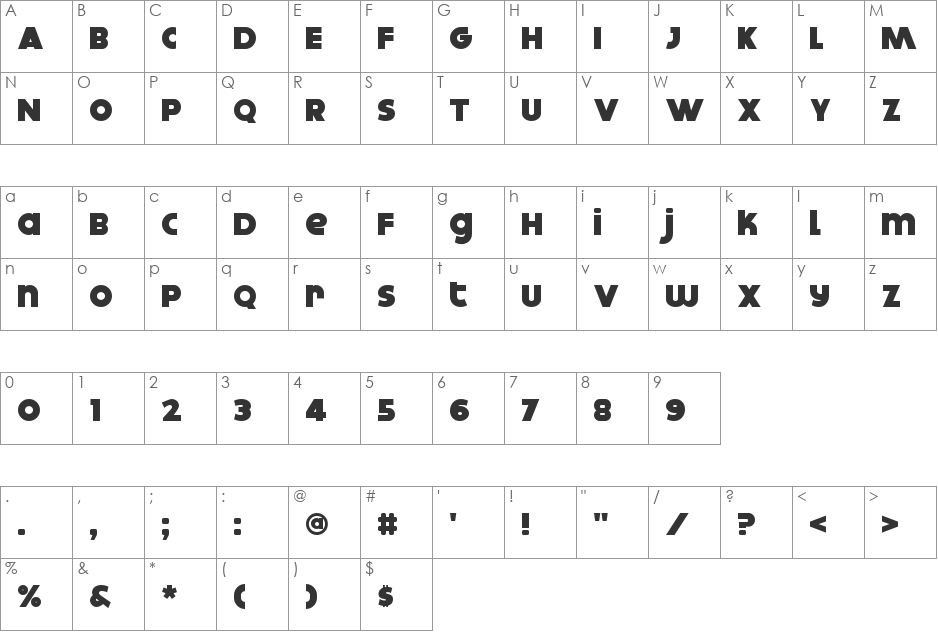Dokyo font character map preview