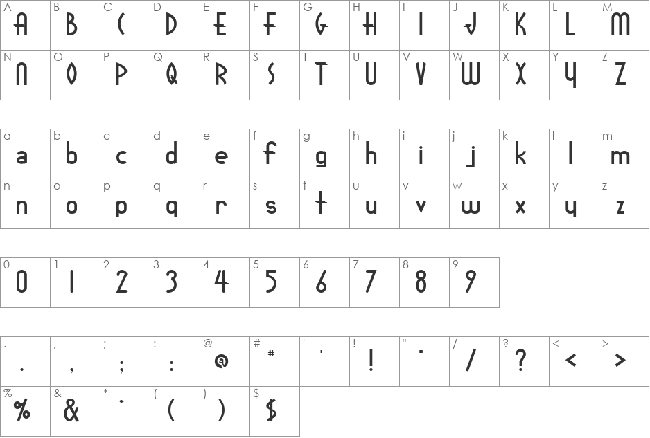 Dollar font character map preview