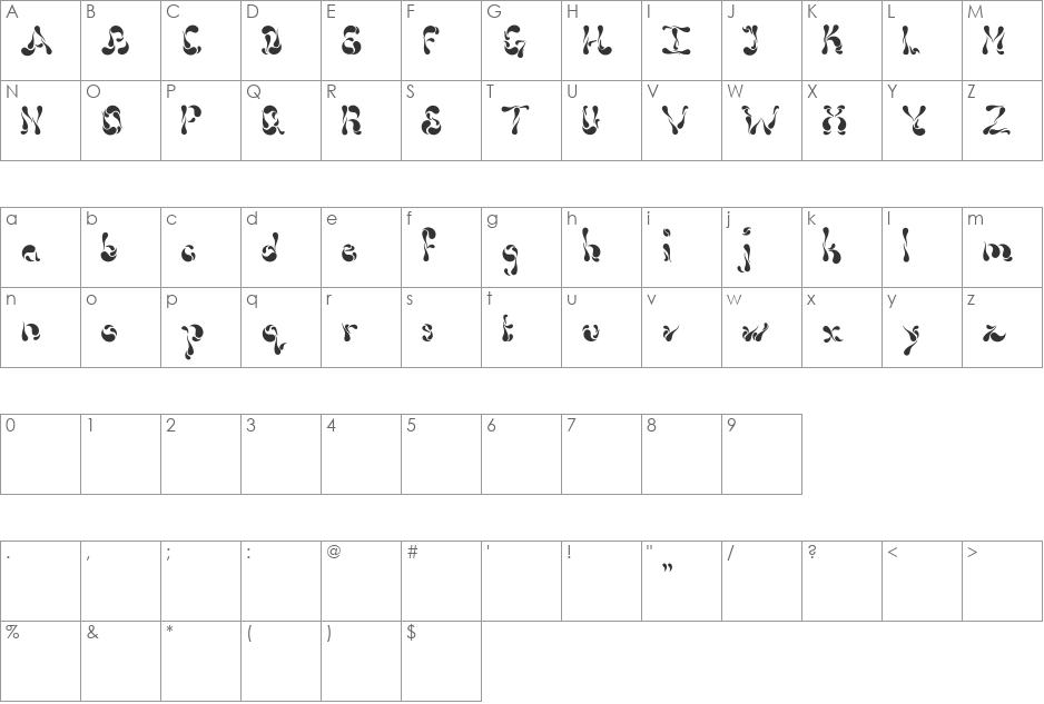Dollop font character map preview
