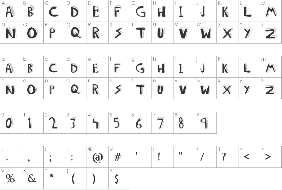DOLORES font character map preview