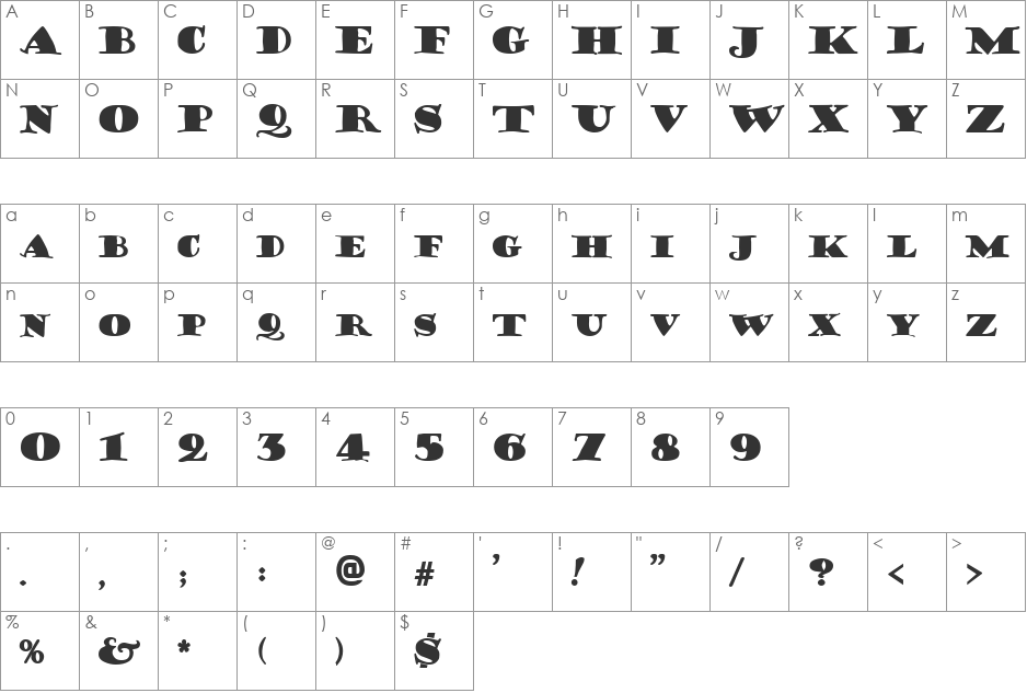 Domaene font character map preview
