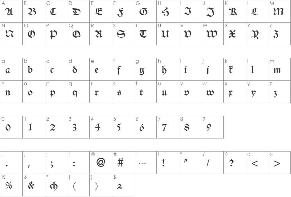 AlsheimDB font character map preview