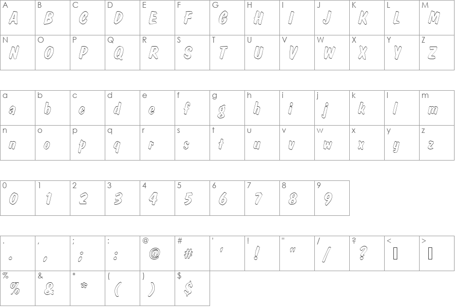 DomCasualDBolItaOu1 font character map preview