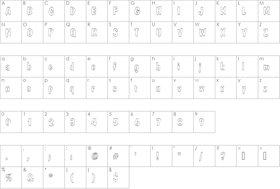 DomCasualDBolOu1 font character map preview