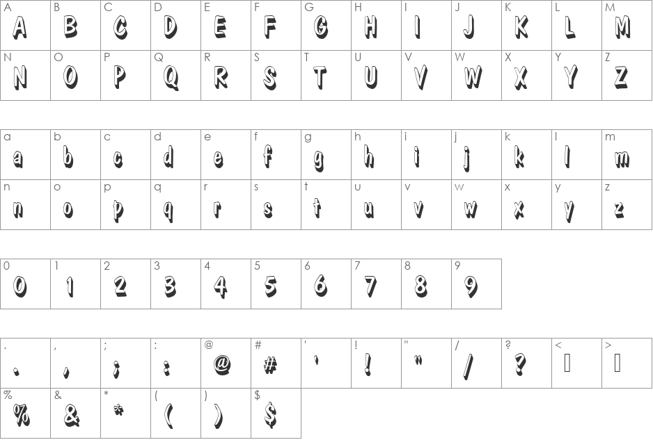 DomCasualDRegSh1 font character map preview