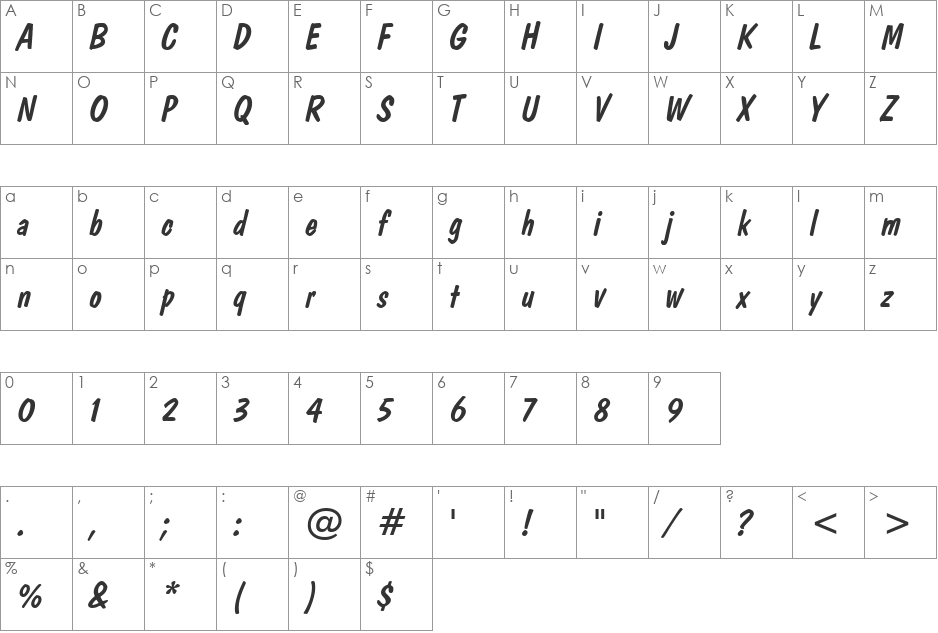 DomDiagonal BT font character map preview