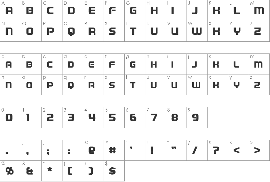Domelen font character map preview