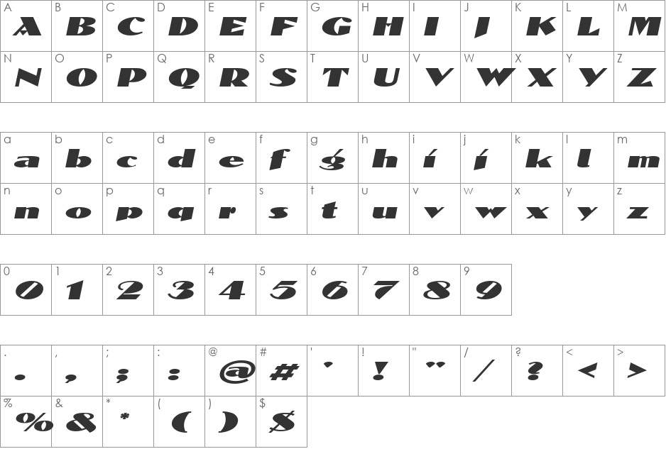 DomenicExtended font character map preview