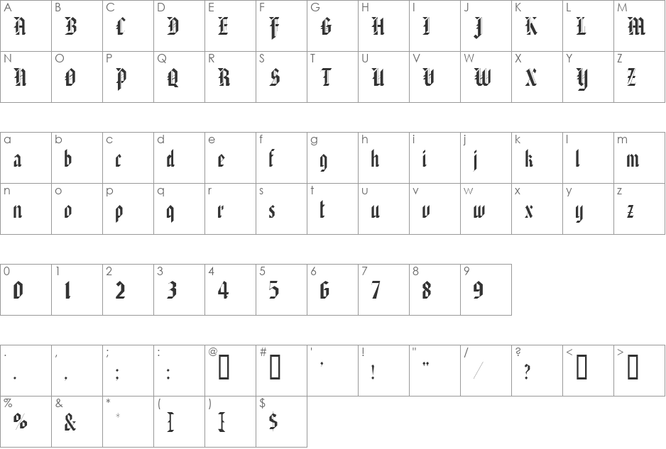 DomesticText font character map preview