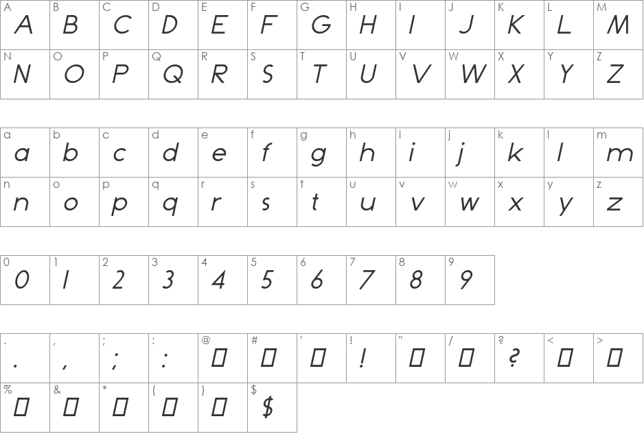 Dominik font character map preview