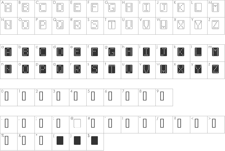 Domino bred font character map preview