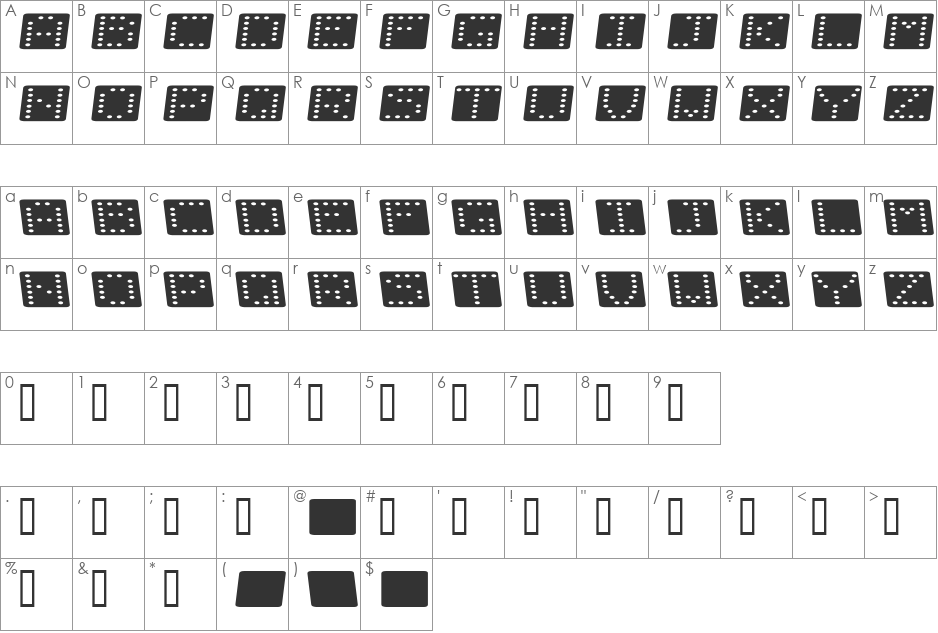 Domino flad kursiv font character map preview