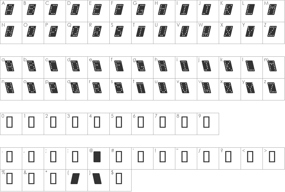 Domino normal kursiv font character map preview