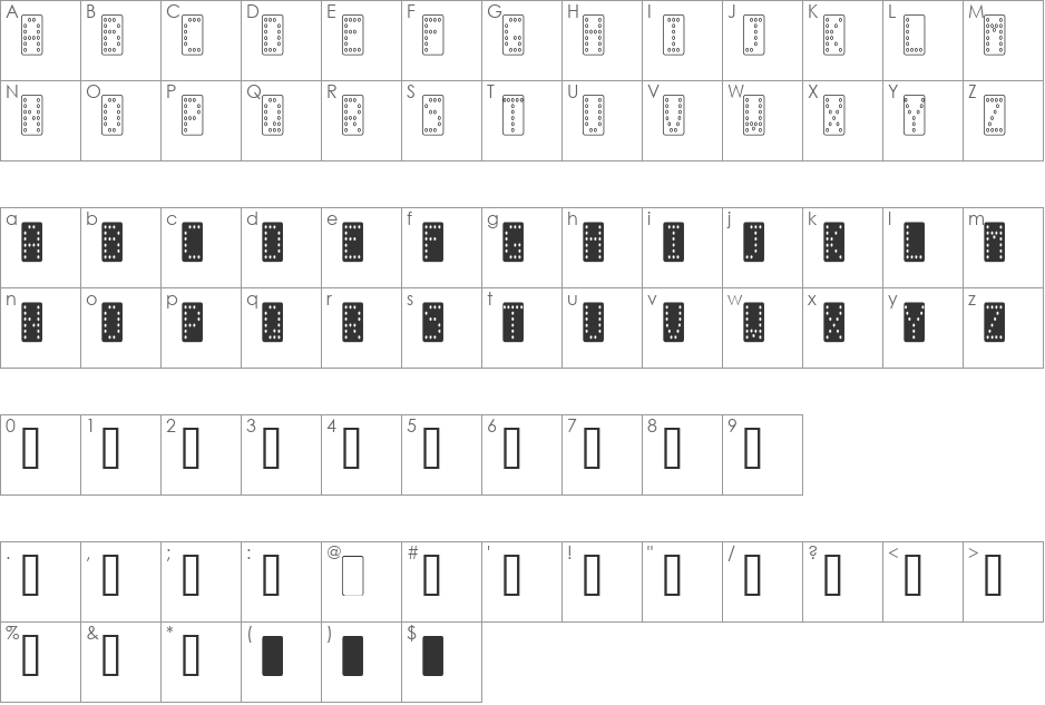 Domino smal font character map preview