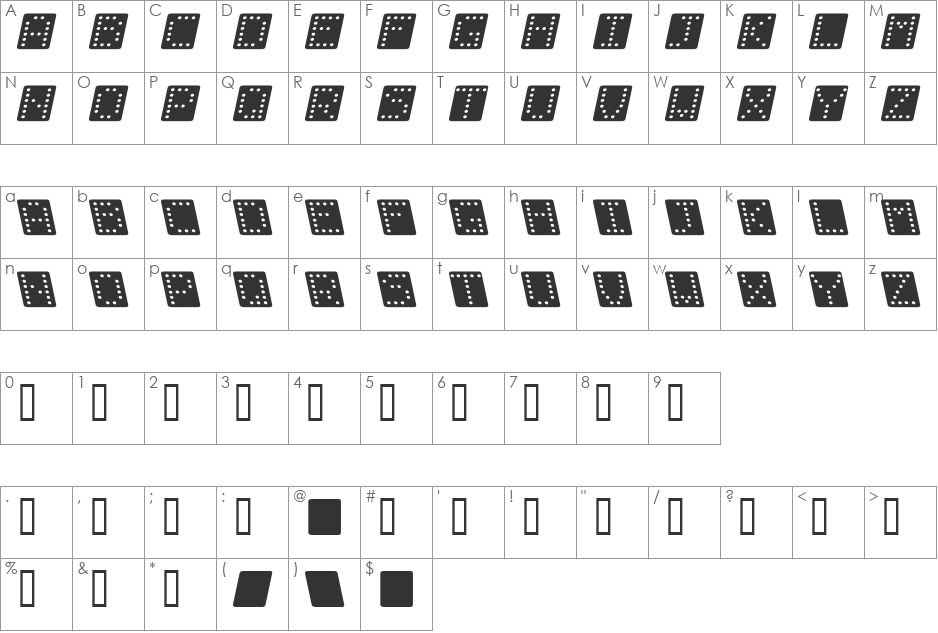 Domino square kursiv font character map preview