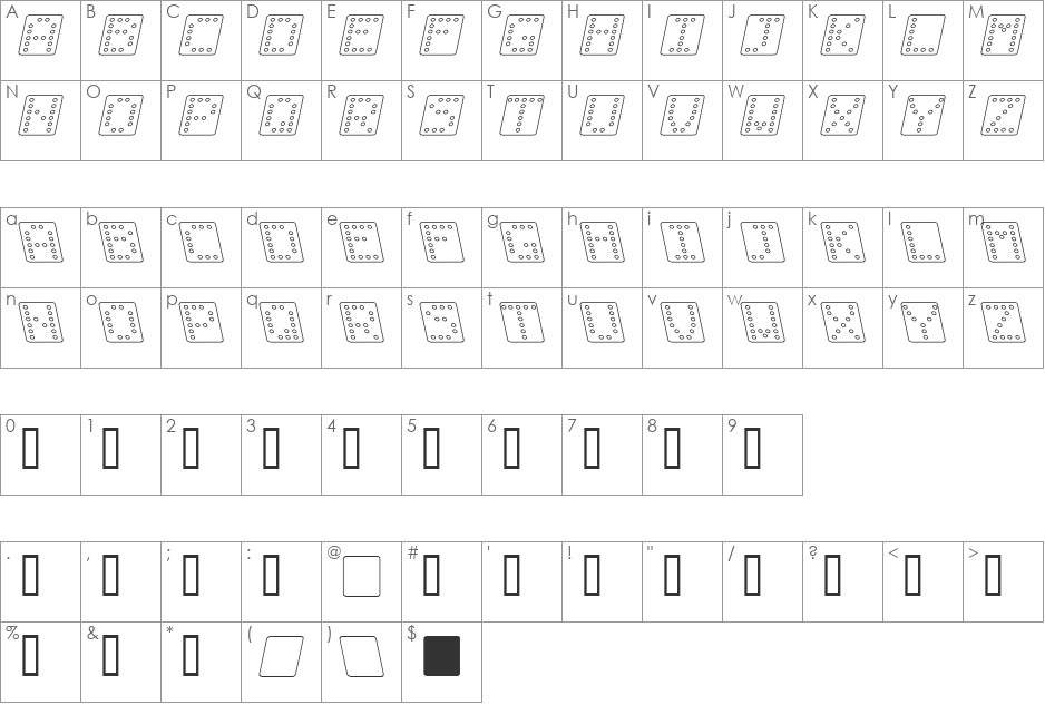 Domino square kursiv omrids font character map preview
